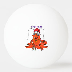 Cute lycklig hummer med julhatt tecknad pingisboll