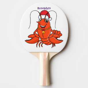Cute lycklig hummer med julhatt tecknad pingisracket