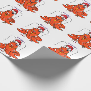 Cute lycklig hummer med julhatt tecknad presentpapper
