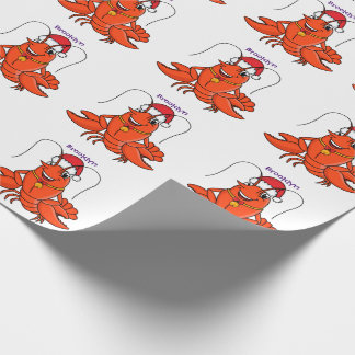 Cute lycklig hummer med julhatt tecknad presentpapper