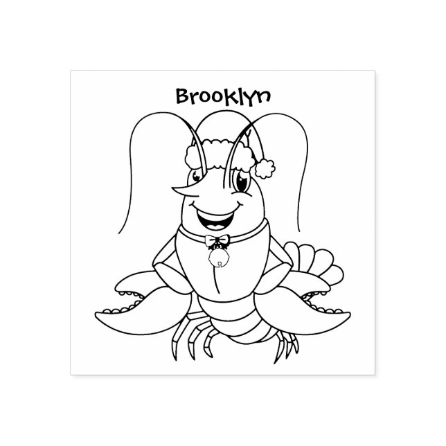 Cute lycklig hummer med julhatt tecknad stämpel (Tryck)