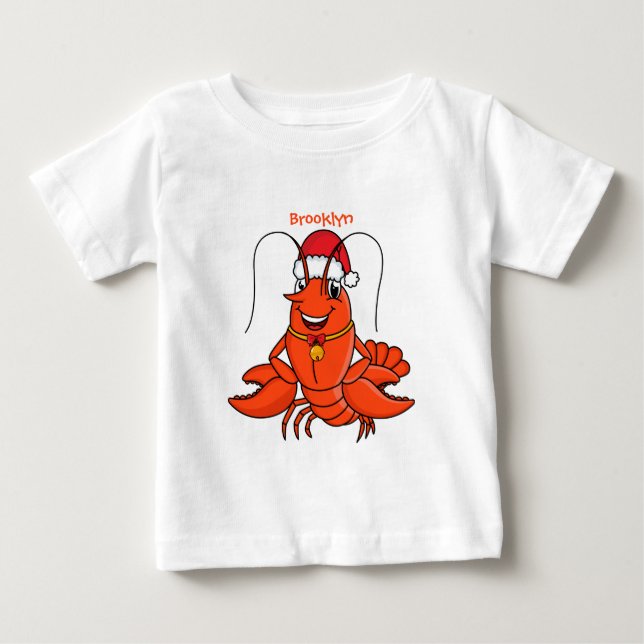 Cute lycklig hummer med julhatt tecknad t shirt (Framsida)