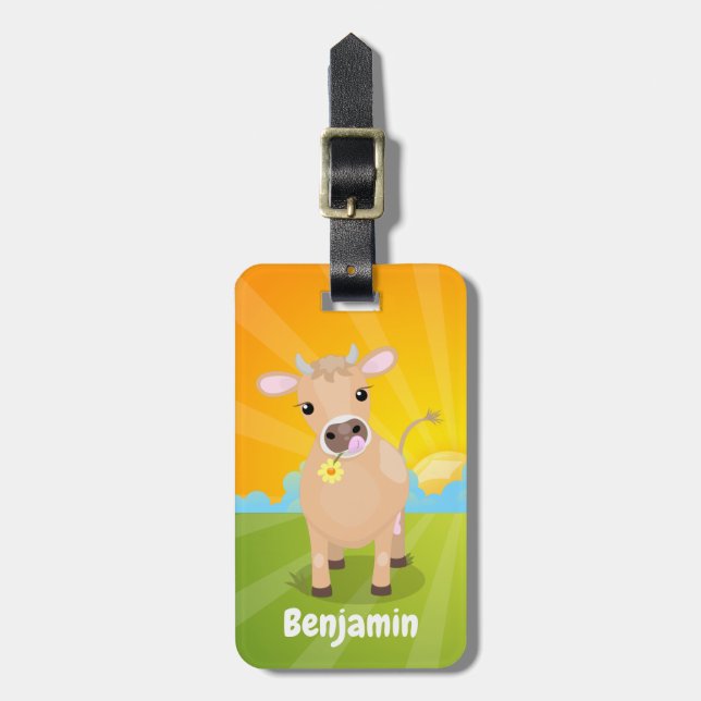 Cute lycklig jersey-tecknad för kor och blommor bagagebricka (Vertikal Framsida)