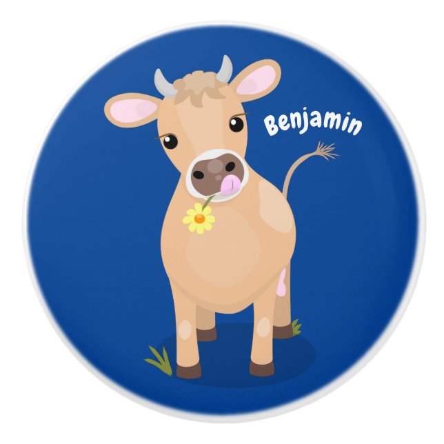 Cute lycklig jersey-tecknad för kor och blommor knopp (Framsidan)