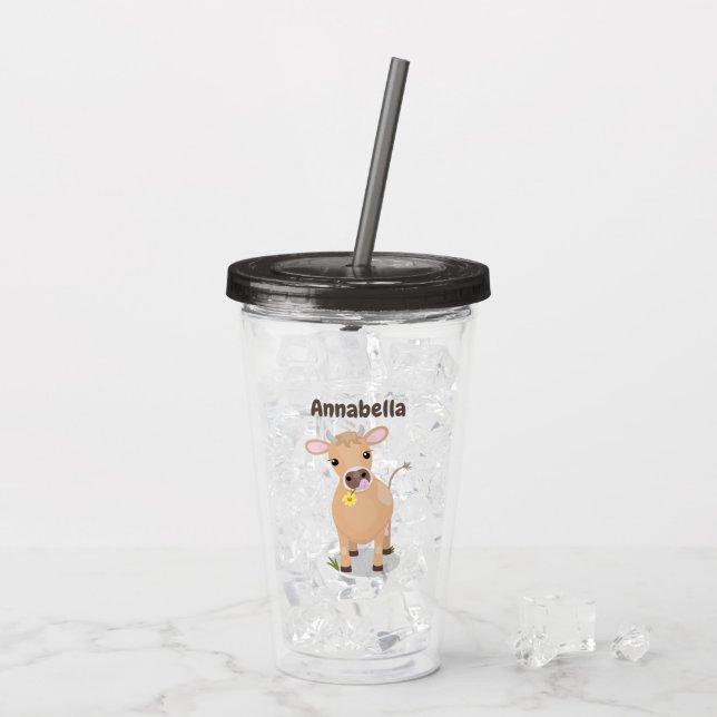 Cute lycklig jersey-tecknad för kor och blommor take away mugg (Baksida Ice)