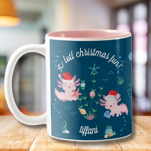 Cute Lycklig jul Axolotl Decoration Träd Två-Tonad Mugg (Skapare uppladdad)