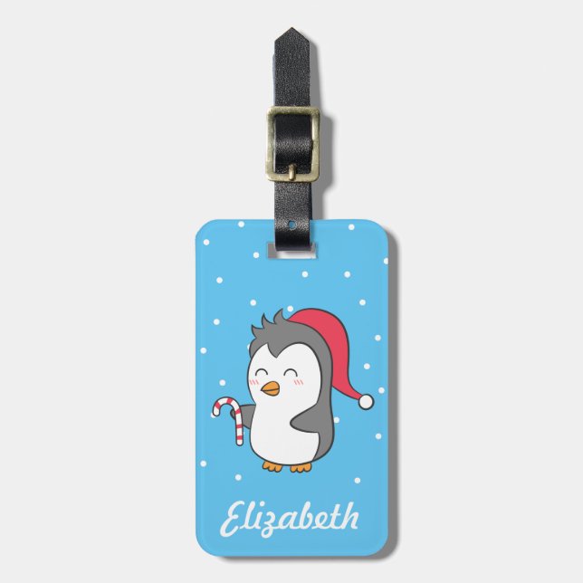 Cute Lycklig jul Penguin Candy cane För barn Bagagebricka (Vertikal Framsida)