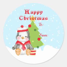 Cute Lycklig julpenguin Sailor Gift Runt Klistermärke