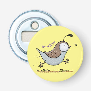 Cute lycklig kalifornian quail tecknad illustratio flasköppnare