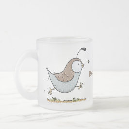 Cute lycklig kalifornian quail tecknad illustratio frostad glasmugg