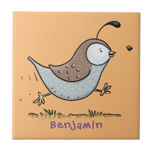 Cute lycklig kalifornian quail tecknad illustratio kakelplatta