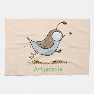 Cute lycklig kalifornian quail tecknad illustratio kökshandduk