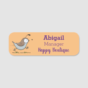 Cute lycklig kalifornian quail tecknad illustratio namnbricka