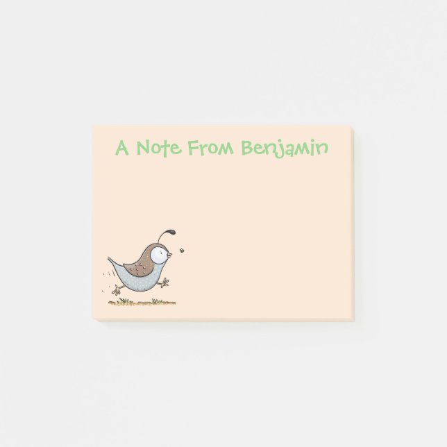 Cute lycklig kalifornian quail tecknad illustratio post-it block (Framsida)