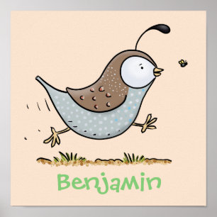 Cute lycklig kalifornian quail tecknad illustratio poster