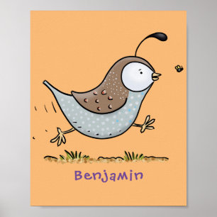 Cute lycklig kalifornian quail tecknad illustratio poster