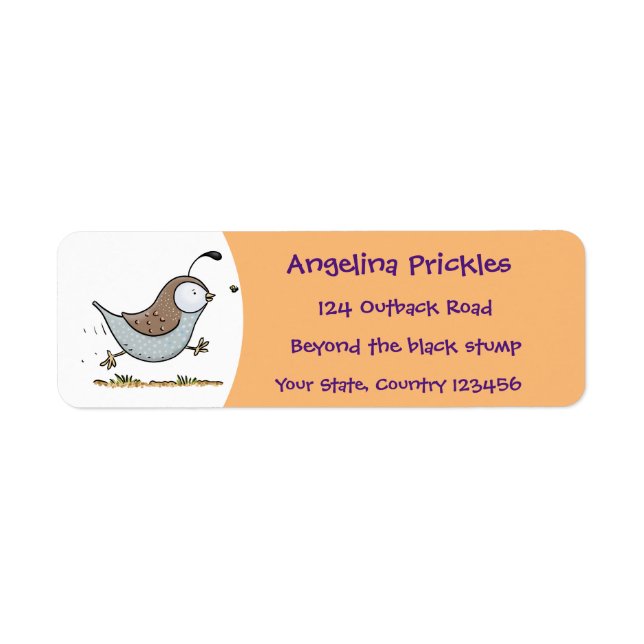 Cute lycklig kalifornian quail tecknad illustratio returadress etikett (Framsidan)