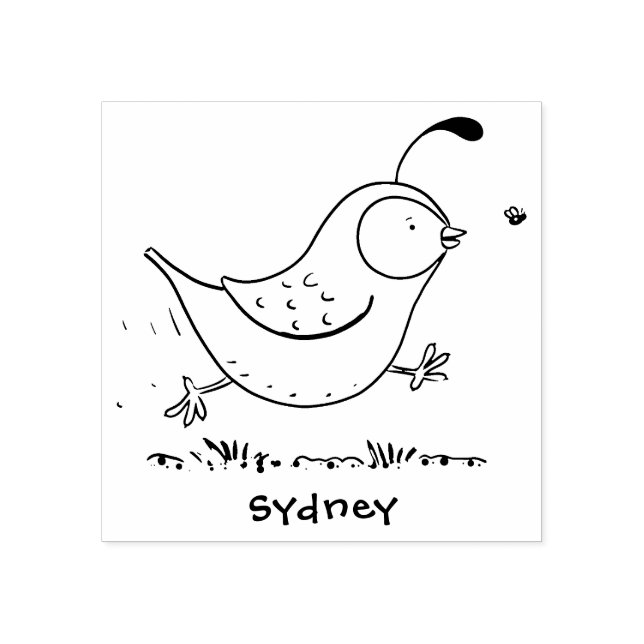 Cute lycklig kalifornian quail tecknad illustratio stämpel (Tryck)