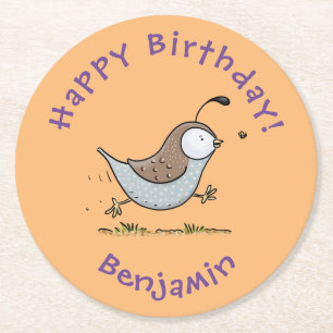 Cute lycklig kalifornian quail tecknad illustratio underlägg papper rund