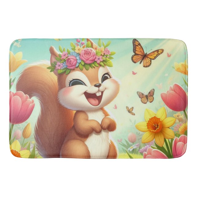 Cute, lycklig-källekorre badrumsmatta (Framsidan)