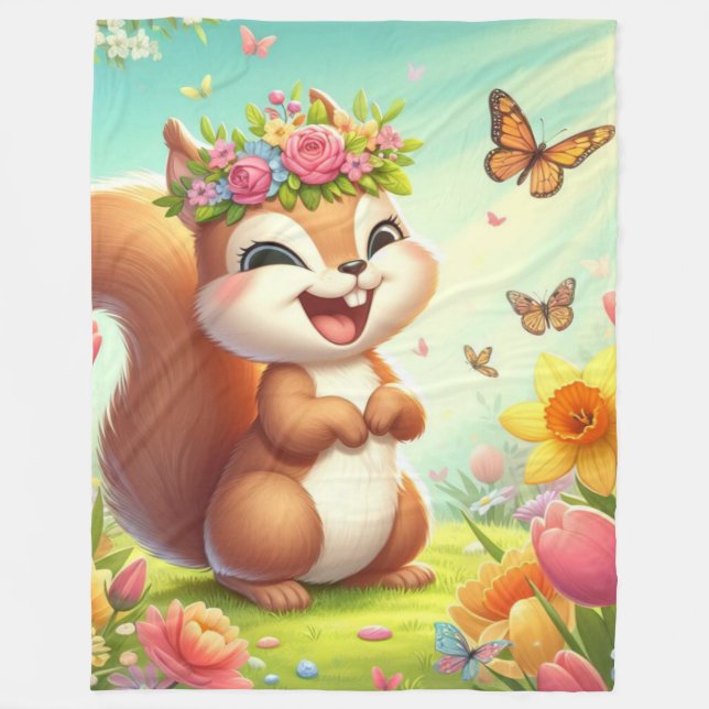 Cute, lycklig-källekorre fleecefilt (Framsidan)