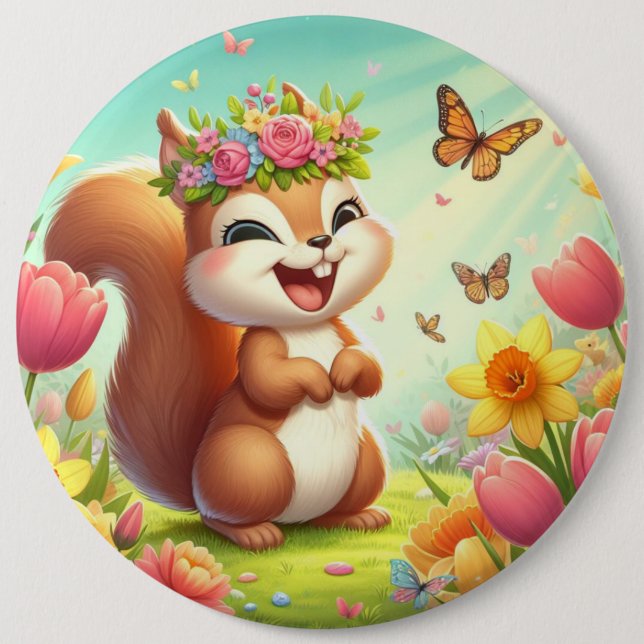 Cute, lycklig-källekorre knapp (Framsida)