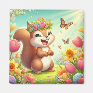 Cute, lycklig-källekorre magnet