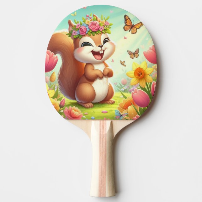 Cute, lycklig-källekorre pingisracket (Framsidan)