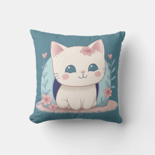 Cute, Lycklig Kattunge med ett nytt hem Kudde