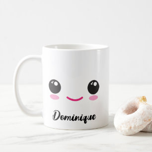 Cute Lycklig Kawaii Ansikte - Anpassadet Namn Mugg
