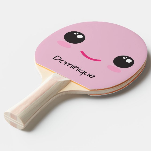 Cute Lycklig Kawaii Ansikte - Anpassadet Namn Pingisracket (Frontvinkel)