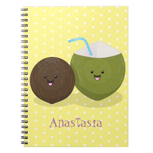 Cute lycklig kawaii coconuts tecknad illustration anteckningsbok (Framsidan)