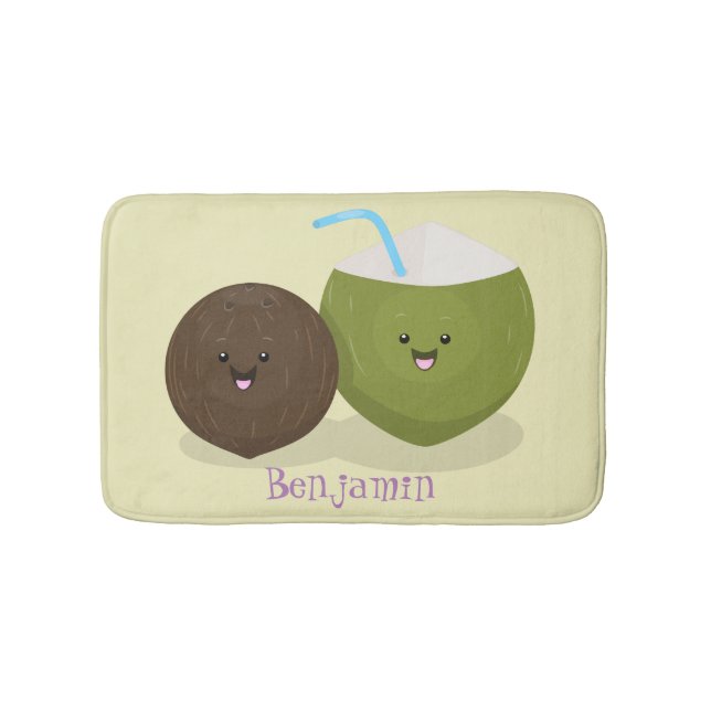 Cute lycklig kawaii coconuts tecknad illustration badrumsmatta (Framsidan)