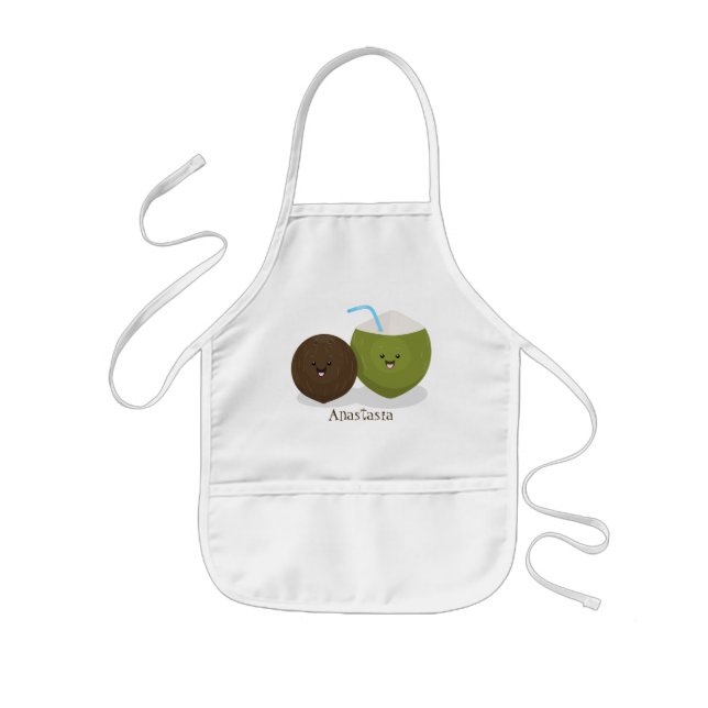 Cute lycklig kawaii coconuts tecknad illustration barnförkläde (Framsidan)