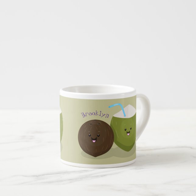 Cute lycklig kawaii coconuts tecknad illustration espressomugg (Framsida höger)