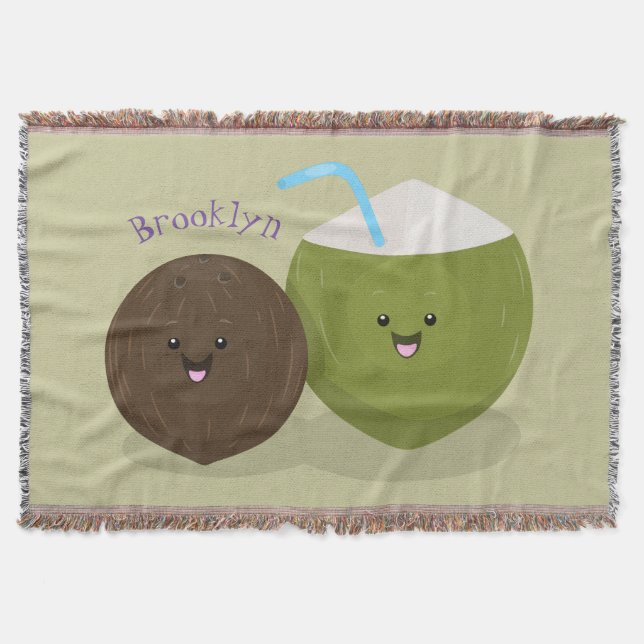 Cute lycklig kawaii coconuts tecknad illustration filt (Framsidan)