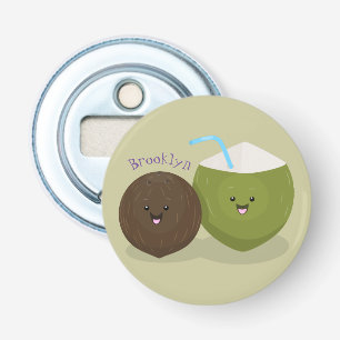 Cute lycklig kawaii coconuts tecknad illustration flasköppnare
