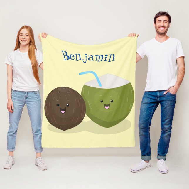 Cute lycklig kawaii coconuts tecknad illustration fleecefilt (På plats)