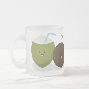 Cute lycklig kawaii coconuts tecknad illustration frostad glasmugg