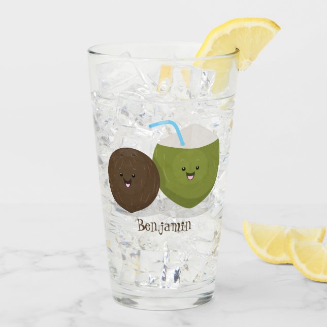 Cute lycklig kawaii coconuts tecknad illustration glaskopp (Bakside Is)