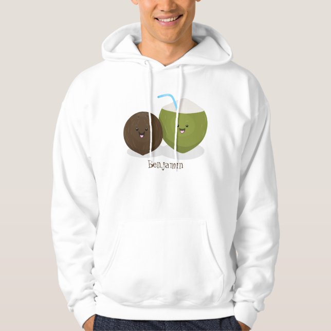 Cute lycklig kawaii coconuts tecknad illustration hoodie (Framsida)