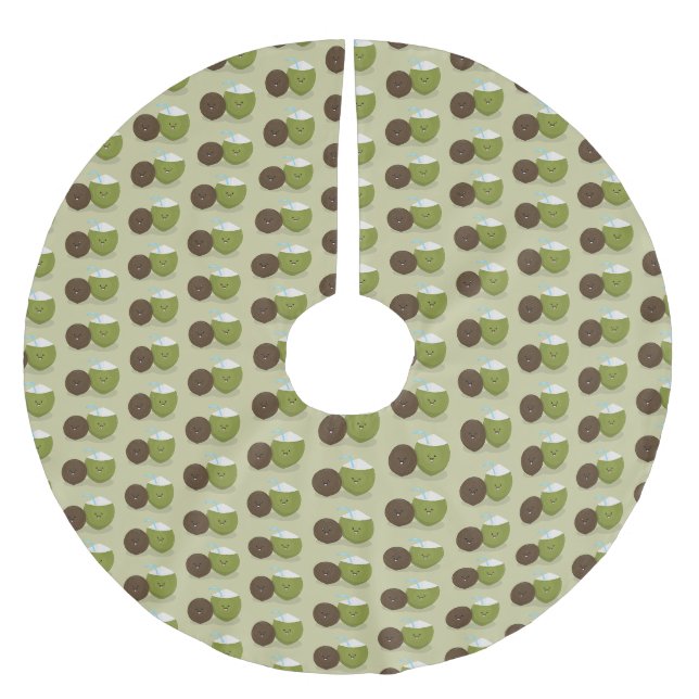 Cute lycklig kawaii coconuts tecknad illustration julgransmatta borstad polyester (Framsidan)