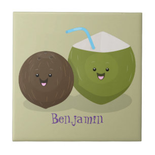 Cute lycklig kawaii coconuts tecknad illustration kakelplatta