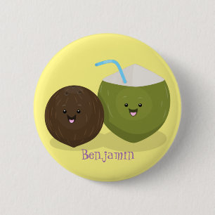 Cute lycklig kawaii coconuts tecknad illustration knapp