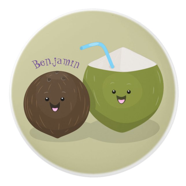 Cute lycklig kawaii coconuts tecknad illustration knopp (Framsidan)