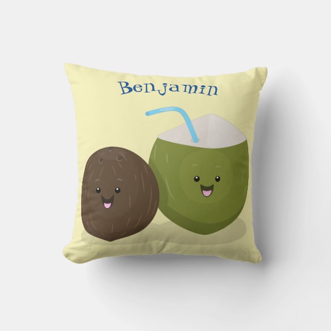 Cute lycklig kawaii coconuts tecknad illustration kudde (Framsida)
