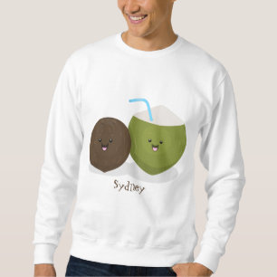 Cute lycklig kawaii coconuts tecknad illustration lång ärmad tröja