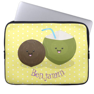 Cute lycklig kawaii coconuts tecknad illustration laptop fodral
