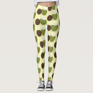 Cute lycklig kawaii coconuts tecknad illustration leggings