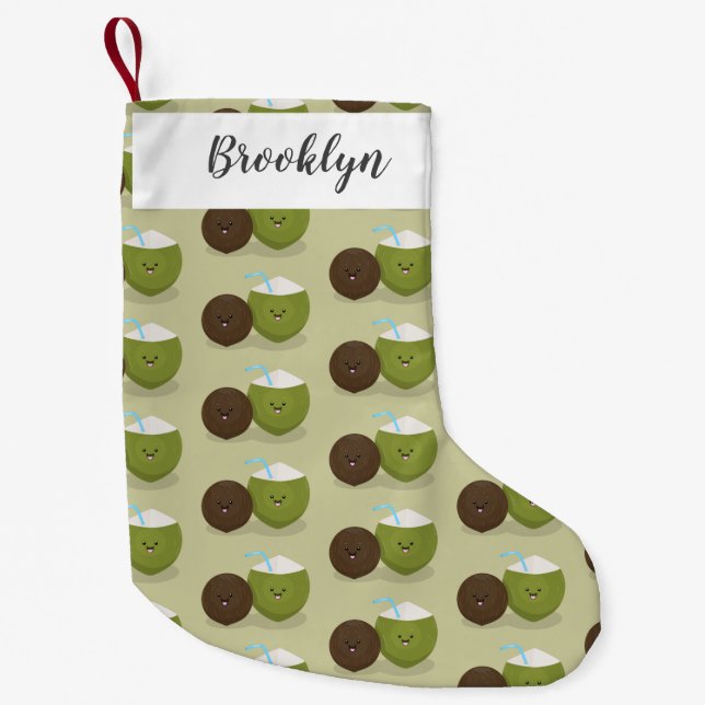 Cute lycklig kawaii coconuts tecknad illustration liten julstrumpa (Framsidan)
